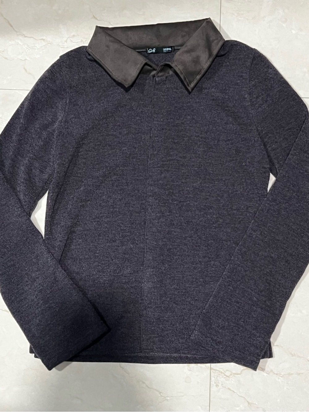 L&B Black Long-Sleeve Collared Tee